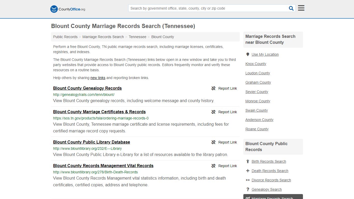 Blount County Marriage Records Search (Tennessee) - County Office