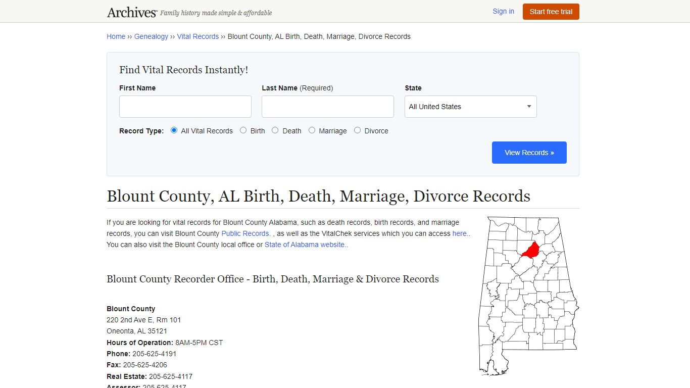 Blount County, AL Birth, Death, Marriage, Divorce Records - Archives.com