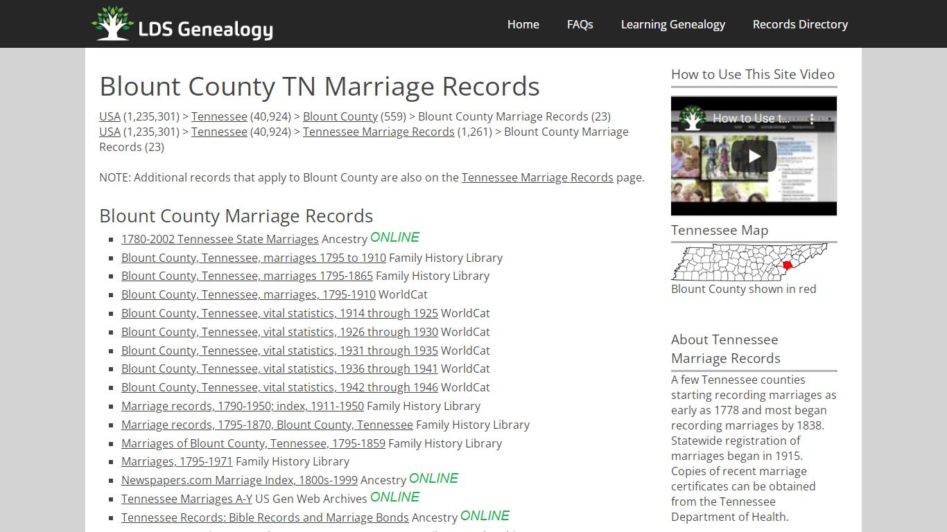 Blount County TN Marriage Records - ldsgenealogy.com