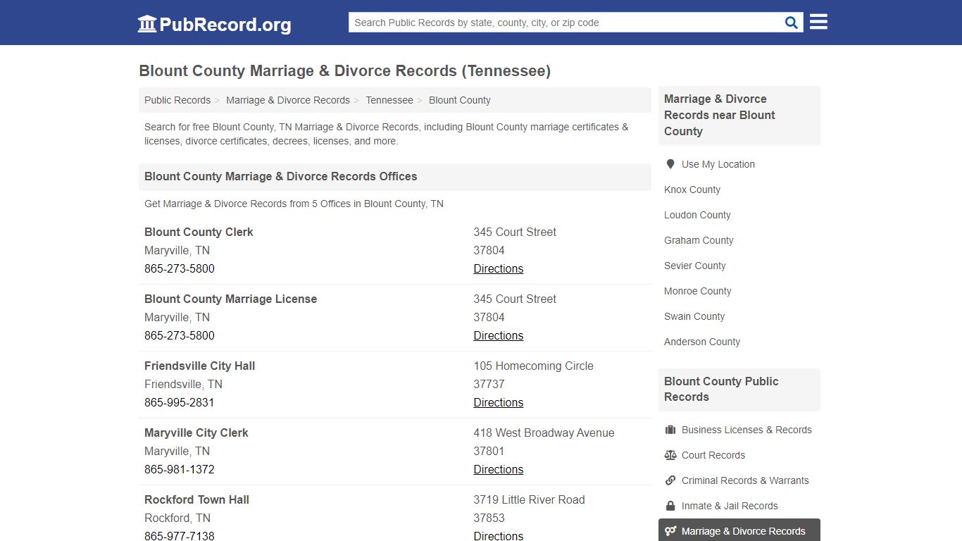 Blount County Marriage & Divorce Records (Tennessee)