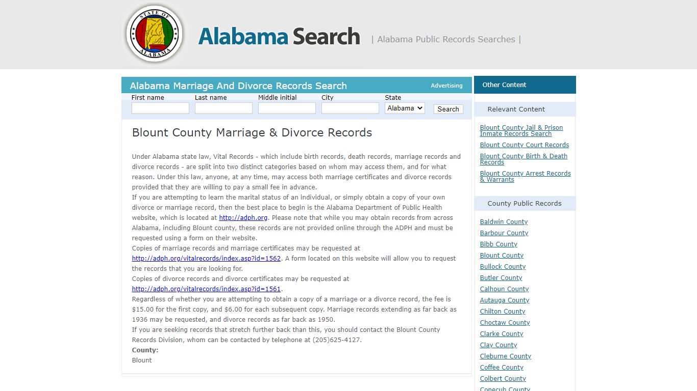 Blount County Marriage & Divorce Records | Alabama - AL Search