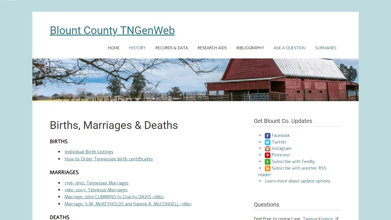 Births, Marriages & Deaths | Blount County TNGenWeb