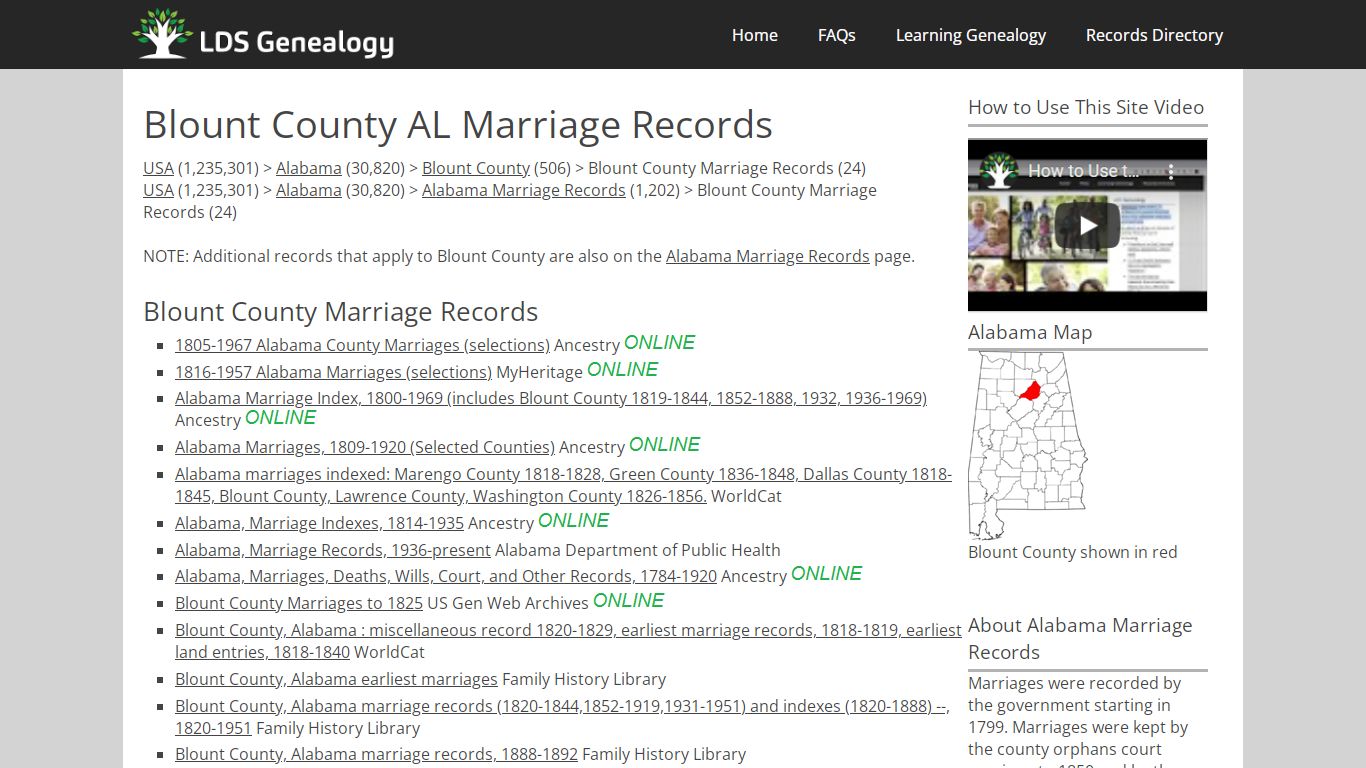 Blount County AL Marriage Records - LDS Genealogy